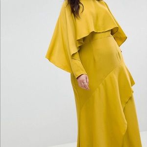 ASOS Curve Long Sleeve Crop Top Satin Maxi w/ Slit